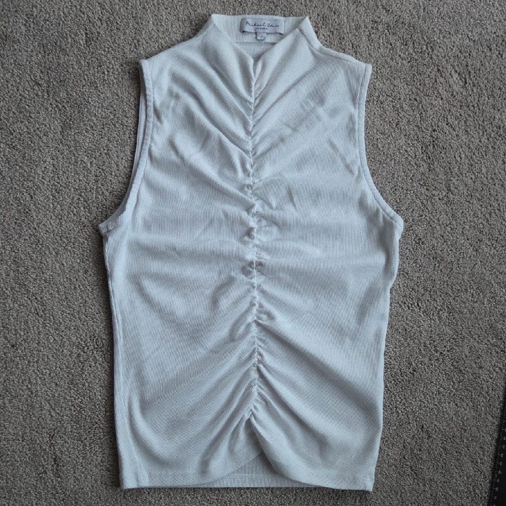 Michael Stars Ruched White Sleeveless Top